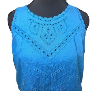 GAP Blue Eyelet Embroidered Sleeveless Tank Top Scallop Trim XS Boho Coastal